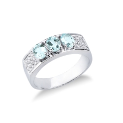 Bandring Aquamarin Ring mit Diamanten Weißgold 18K