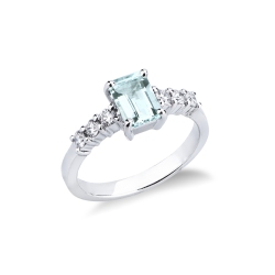 Aquamarin Ring mit Brillanten Weißgold 18K