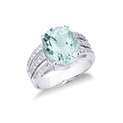 Weißgold Bandring mit Aquamarin und Diamanten