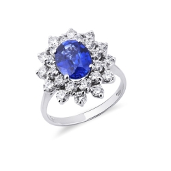 Halo Ring Weißgold 18K mit blauem Saphir und Diamanten