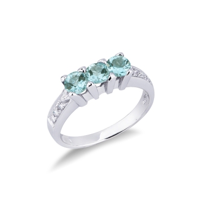 Weißgold Trilogy Ring mit Aquamarin und Diamanten
