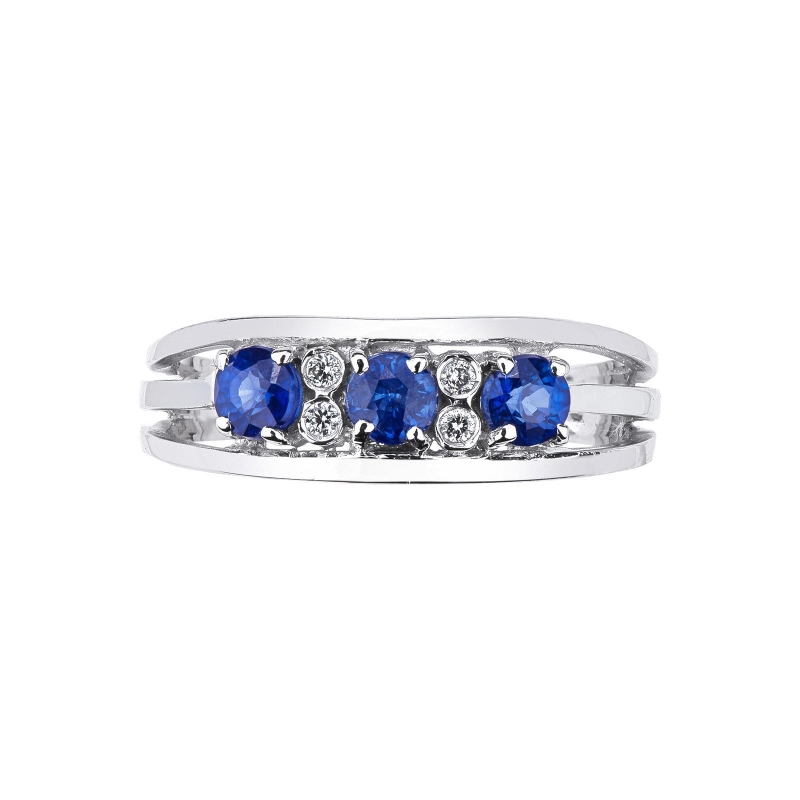 Weißgoldring mit 4 Diamanten und 3 blauen Saphiren