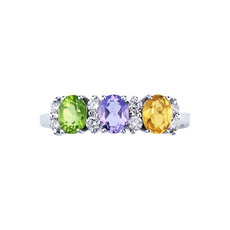 Peridot-Amethyst-Citrin Ring in Weißgold – Rainbow Kollektion Peridot-Amethyst-Citrin Ring in Weißgold – Rainbow Kollektion