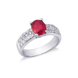 Weißgold Ring Damen mit Rubin und Diamanten
