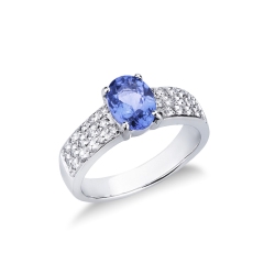 Weißgold Bandring mit Tansanit und Diamanten