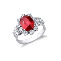 Rubin Ring Damen mit Brillanten Weißgold 18k