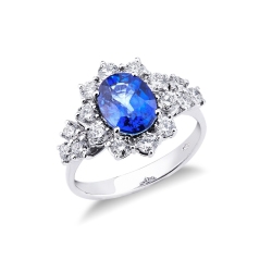 Saphir Ring Damen mit Brillanten Weißgold 18K