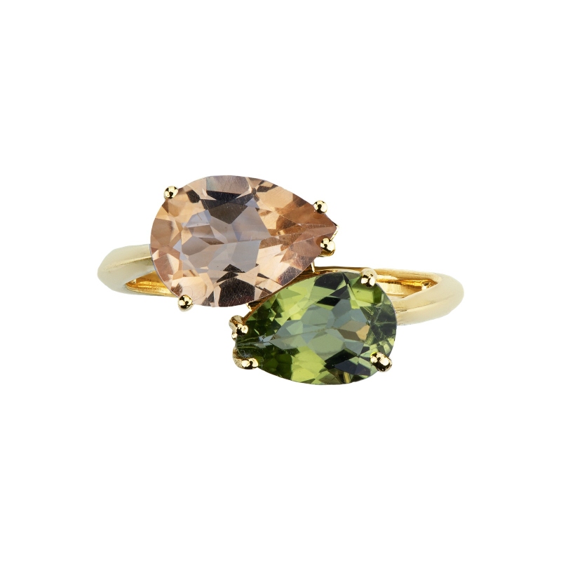 Citrin und Peridot Ring aus Gelbgold 750