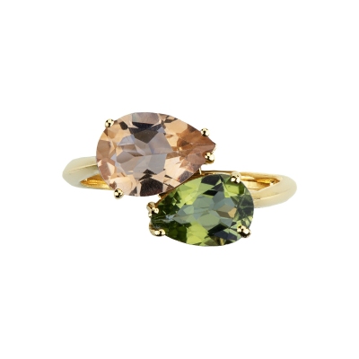 Citrin und Peridot Ring aus Gelbgold 750
