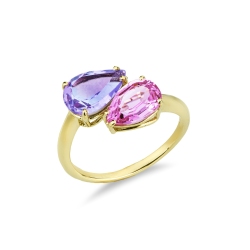 18k Gelbgold Ring mit Amethyst und rosa Saphir