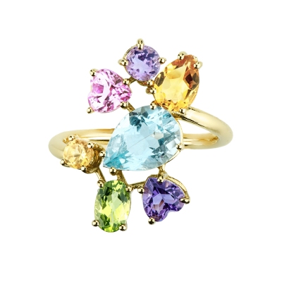 Goldring mit Peridot, Amethyst & Citrin – Multicolor
