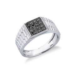 Herrenring Weißgold 750 mit schwarzen Diamanten Pavé