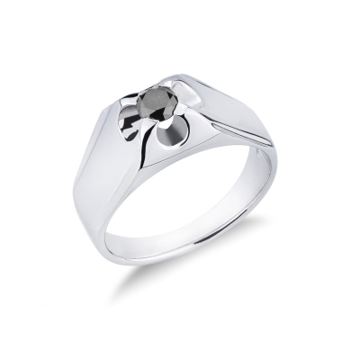 Solitärring schwarzer Diamant Weißgold Herren 