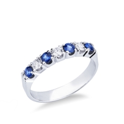 750er Weißgold Damenring 18K mit drei Diamanten und vier Saphiren