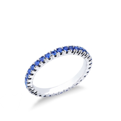 Memoire Ring Weißgold 18K mit blauen Saphiren 
