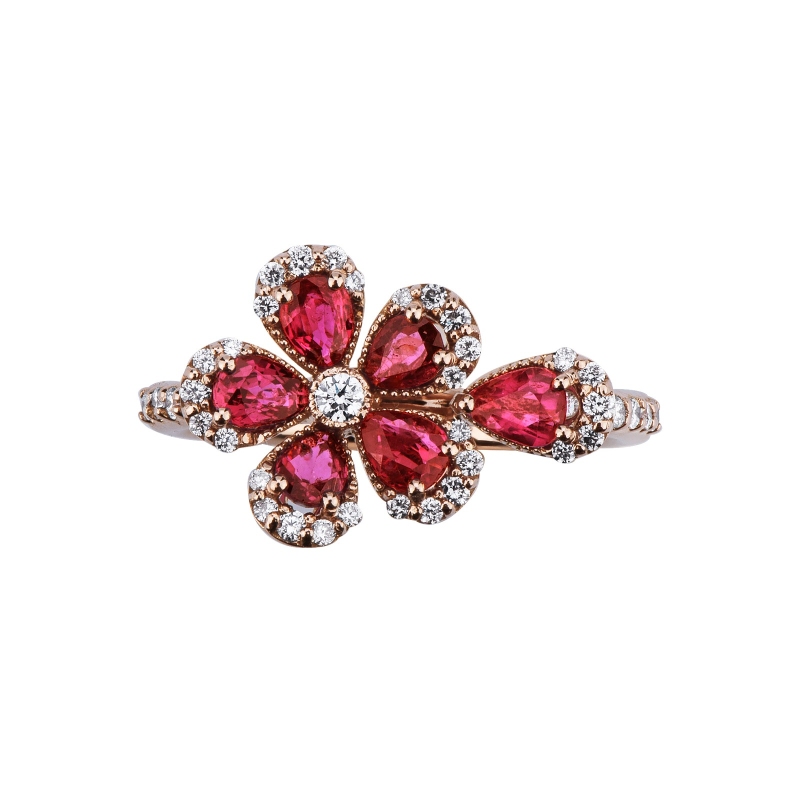 Blumenring mit Rubinen und Brillanten aus Roségold 18k Blumenring mit Rubinen und Brillanten aus Roségold 18k