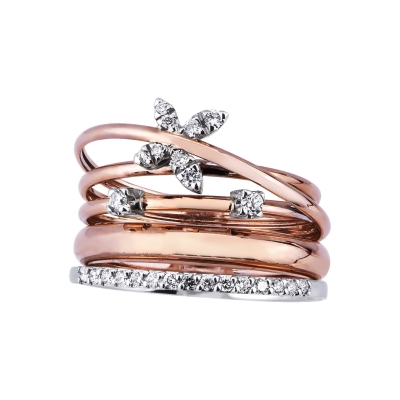 Bandring Weißgold Roségold mit Diamant Schmetterling