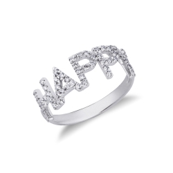 Ring mit Buchstaben HAPPY aus Weißgold 750 und Diamanten