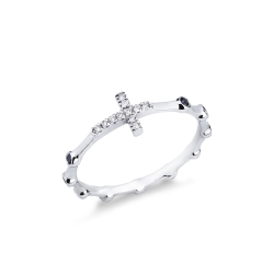 Weißgold Damen Ring mit Diamantkreuz und schwarzen Diamanten