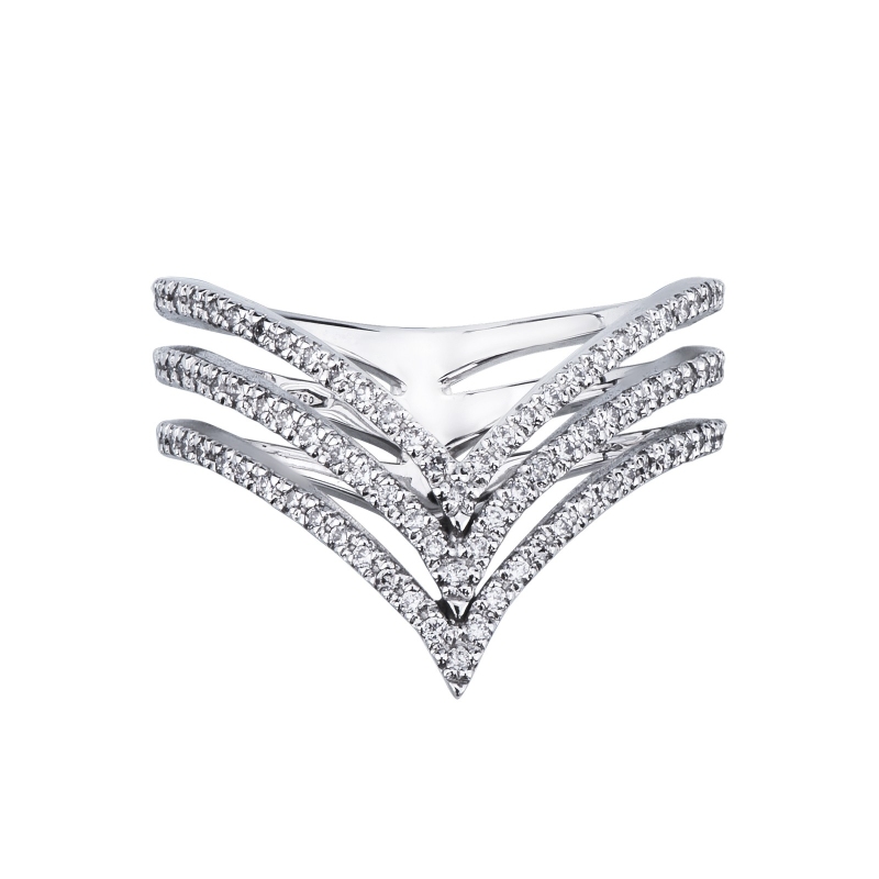 Bandring Weißgold V-Form mit drei Reihen Diamanten