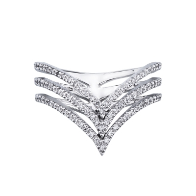 Bandring Weißgold V-Form mit drei Reihen Diamanten