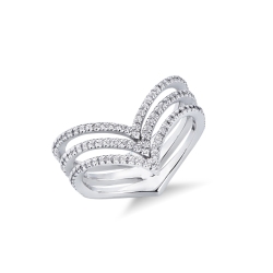 Bandring Weißgold V-Form mit drei Reihen Diamanten