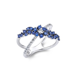 Blauer Saphir Ring mit Diamanten 750er Weißgold