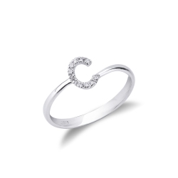 Weißgold Ring mit C aus Diamanten