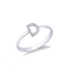 Ring mit Anfangsbuchstabe D aus Weißgold und Diamanten