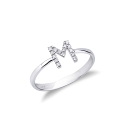 18k Weißgold Ring mit Diamant Buchstabe M