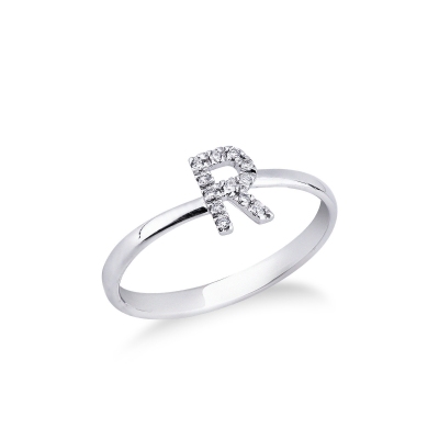 Ring aus 18K Weißgold mit Diamant Buchstabe R