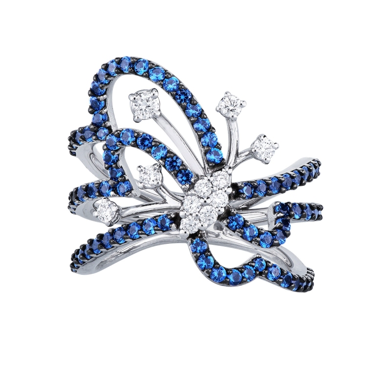 Designer Ring Schmetterling mit blauen Saphiren und Diamanten Designer Ring Schmetterling mit blauen Saphiren und Diamanten