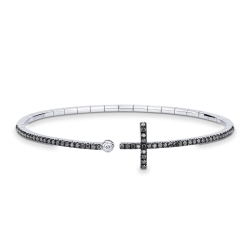Herrenarmband Weißgold mit Kreuz aus schwarzen Diamanten