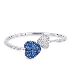 Armreif TOI&MOI Weißgold 18K mit zwei Herzen aus Saphiren und Diamanten