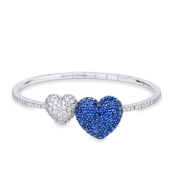 Weißgold 18K Armreif mit Herzen aus Diamanten und blauen Saphiren