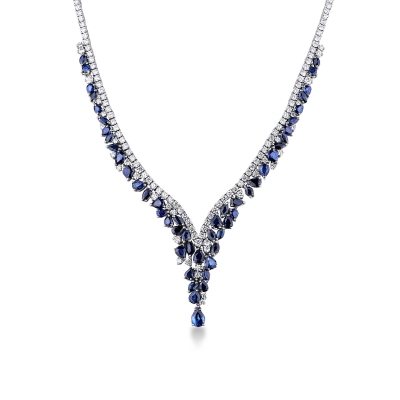 Designer Kette mit blauen Saphiren und Diamanten 