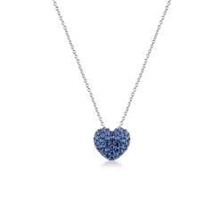 Weißgold 18K Herzkette mit blauen Saphiren