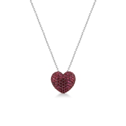 Herzkette mit einem Pavé von Rubinen Weißgold