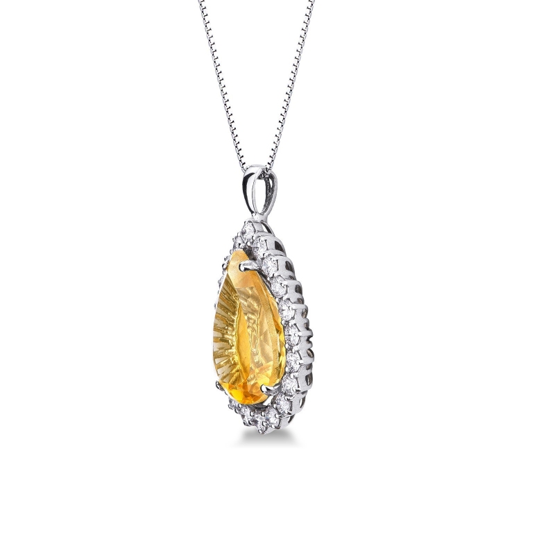 Citrin Kette Weißgold 750 mit Diamanten