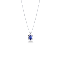 Weißgold Kette Damen mit Saphir und Diamanten