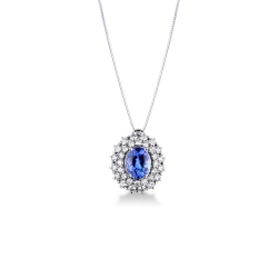 Tansanit Kette mit Diamanten 750er Weißgold