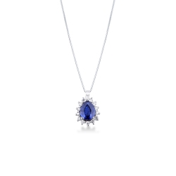 Weißgoldkette mit blauem Saphir und Diamanten