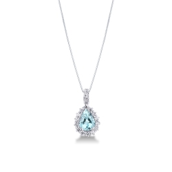Weißgold-Halskette mit Aquamarin-Tropfen-Anhänger und Diamanten