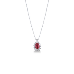 Weißgold Kette Damen mit Rubin und Diamanten
