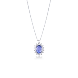 Weißgold-Kette mit Tansanit-Anhänger und 14 Diamanten