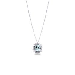 750er Weißgold Halo Kette mit Aquamarin und Diamanten