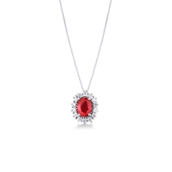 Halo Kette aus Weißgold 18K mit Rubin und Diamanten