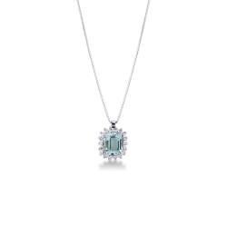Halo Kette mit Aquamarin und Diamanten Weißgold
