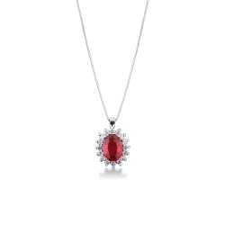 Halo Kette mit Rubin und Diamanten Weißgold