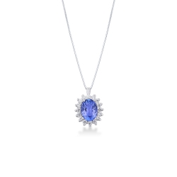 Tansanit Anhänger mit Diamanten in Weißgold Kette